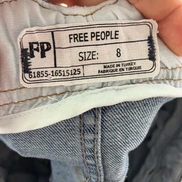 Free People Blue Distressed Denim Mini Skirt Size 8 Raw Hem Belted Waist - Picture 9 of 16